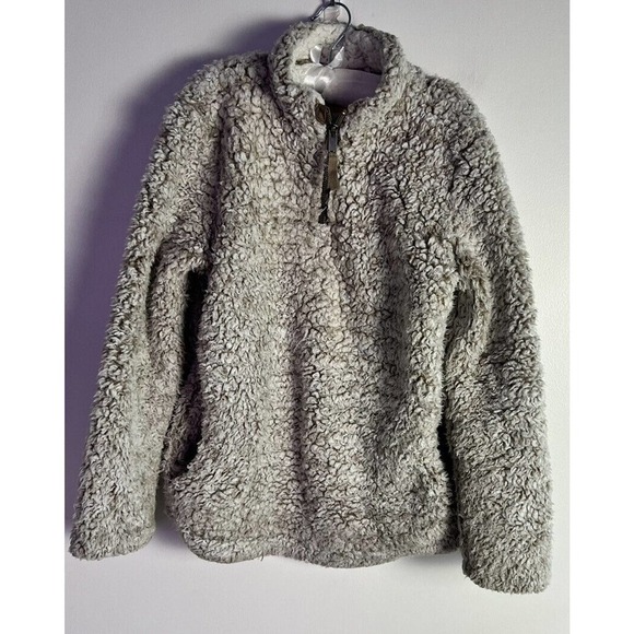 C&C California Kids Sherpa Pullover Beige 1/4 Zip Lined Pockets Sz 10 - Picture 1 of 8
